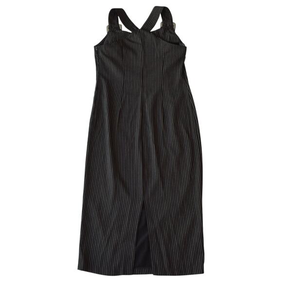 Vintage Black Pinstripe Sheath Dress with Buckled Straps - Size ML - Picture 5 of 7